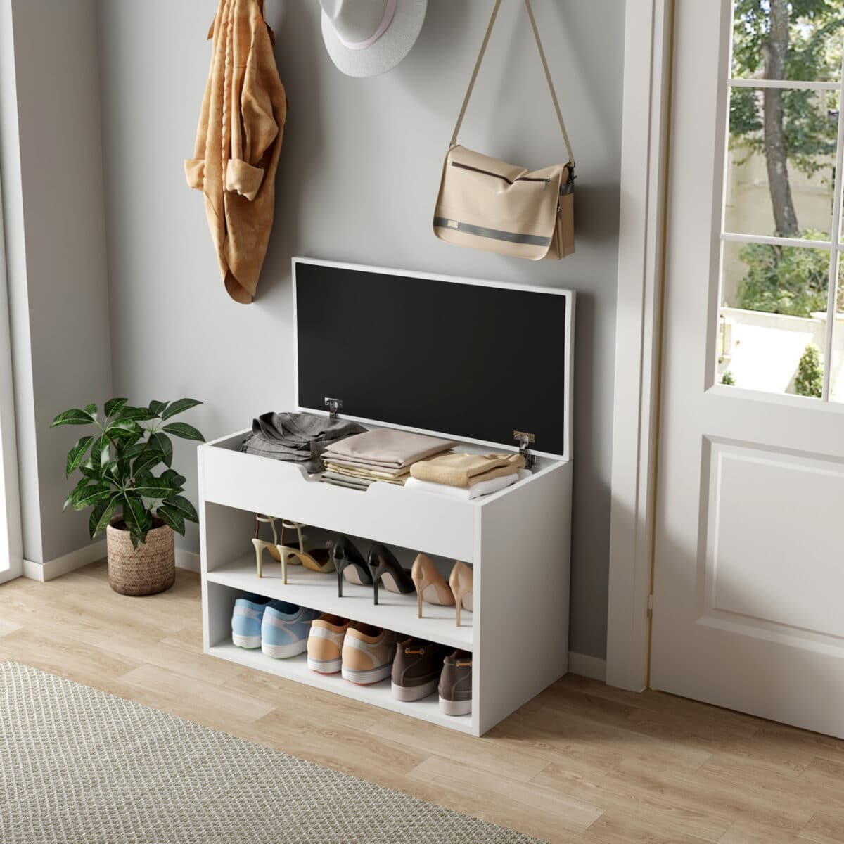 ΠΑΠΟΥΤΣΟΘΗΚΗ ΜΕ ΚΑΘΙΣΜΑ ROMIR HM2477.03 ΜΕΛΑΜΙΝΗ ΣΕ ΛΕΥΚΟ-ΚΑΘΙΣΜΑ ΛΕΥΚΟ 60x30x44Υ - Image 4