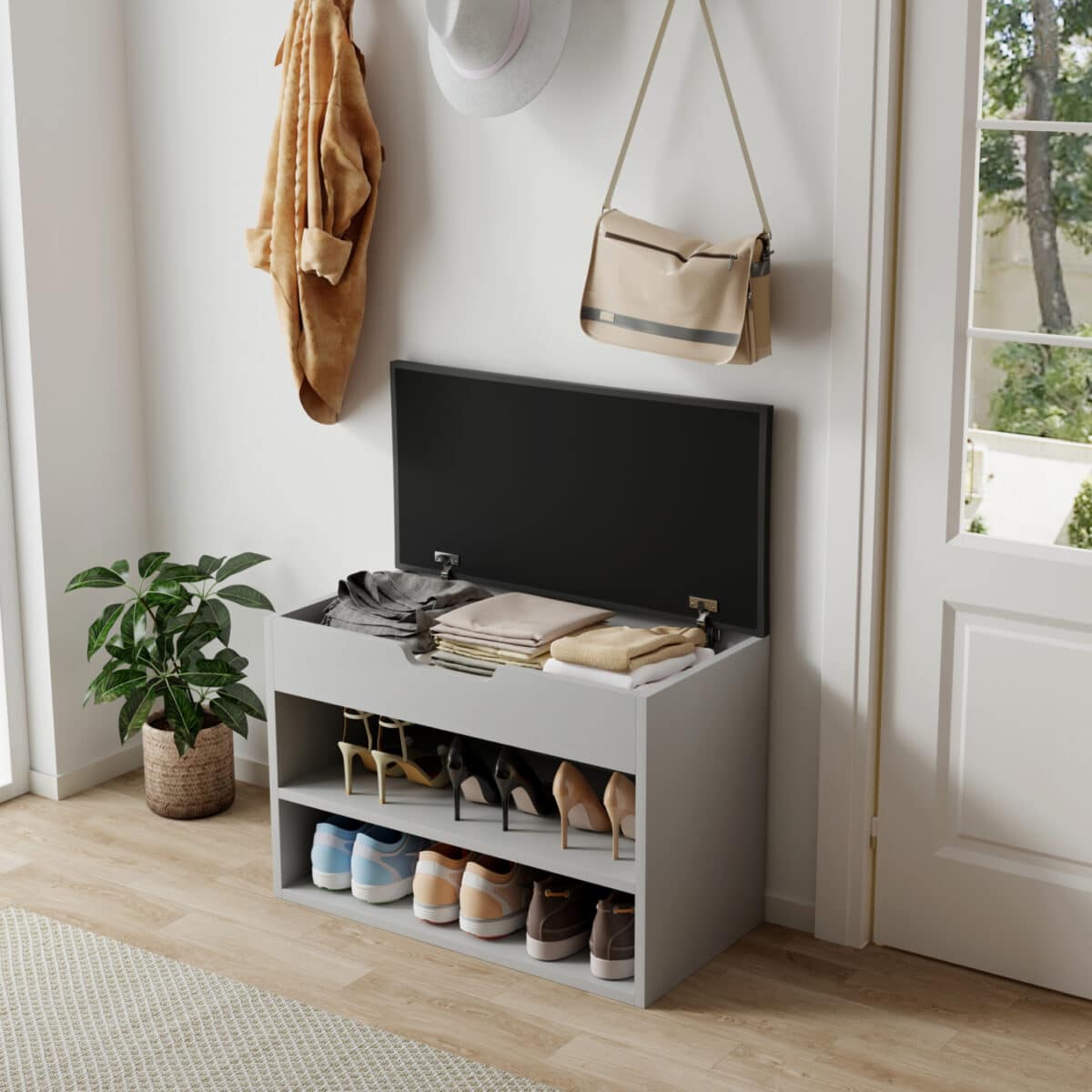 ΠΑΠΟΥΤΣΟΘΗΚΗ ΜΕ ΚΑΘΙΣΜΑ ROMIR HM2477.05 ΜΕΛΑΜΙΝΗ ΓΚΡΙ-ΚΑΘΙΣΜΑ PU ΑΝΘΡΑΚΙ 60x30x44Υ - Image 4