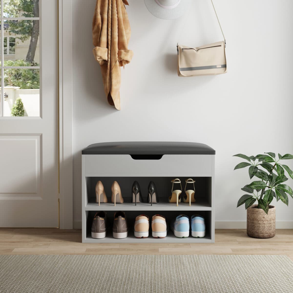 ΠΑΠΟΥΤΣΟΘΗΚΗ ΜΕ ΚΑΘΙΣΜΑ ROMIR HM2477.05 ΜΕΛΑΜΙΝΗ ΓΚΡΙ-ΚΑΘΙΣΜΑ PU ΑΝΘΡΑΚΙ 60x30x44Υ - Image 5