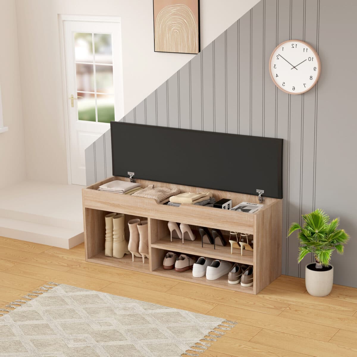 ΠΑΠΟΥΤΣΟΘΗΚΗ ΜΕ ΚΑΘΙΣΜΑ ROMIR HM2478.01 ΜΕΛΑΜΙΝΗ ΣΟΝΑΜΑ-ΚΑΘΙΣΜΑ PU ΚΑΦΕ 100x30x44Υ - Image 4