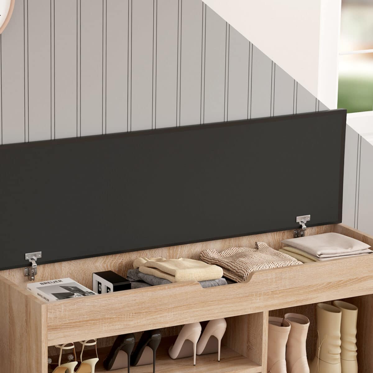 ΠΑΠΟΥΤΣΟΘΗΚΗ ΜΕ ΚΑΘΙΣΜΑ ROMIR HM2478.01 ΜΕΛΑΜΙΝΗ ΣΟΝΑΜΑ-ΚΑΘΙΣΜΑ PU ΚΑΦΕ 100x30x44Υ - Image 6