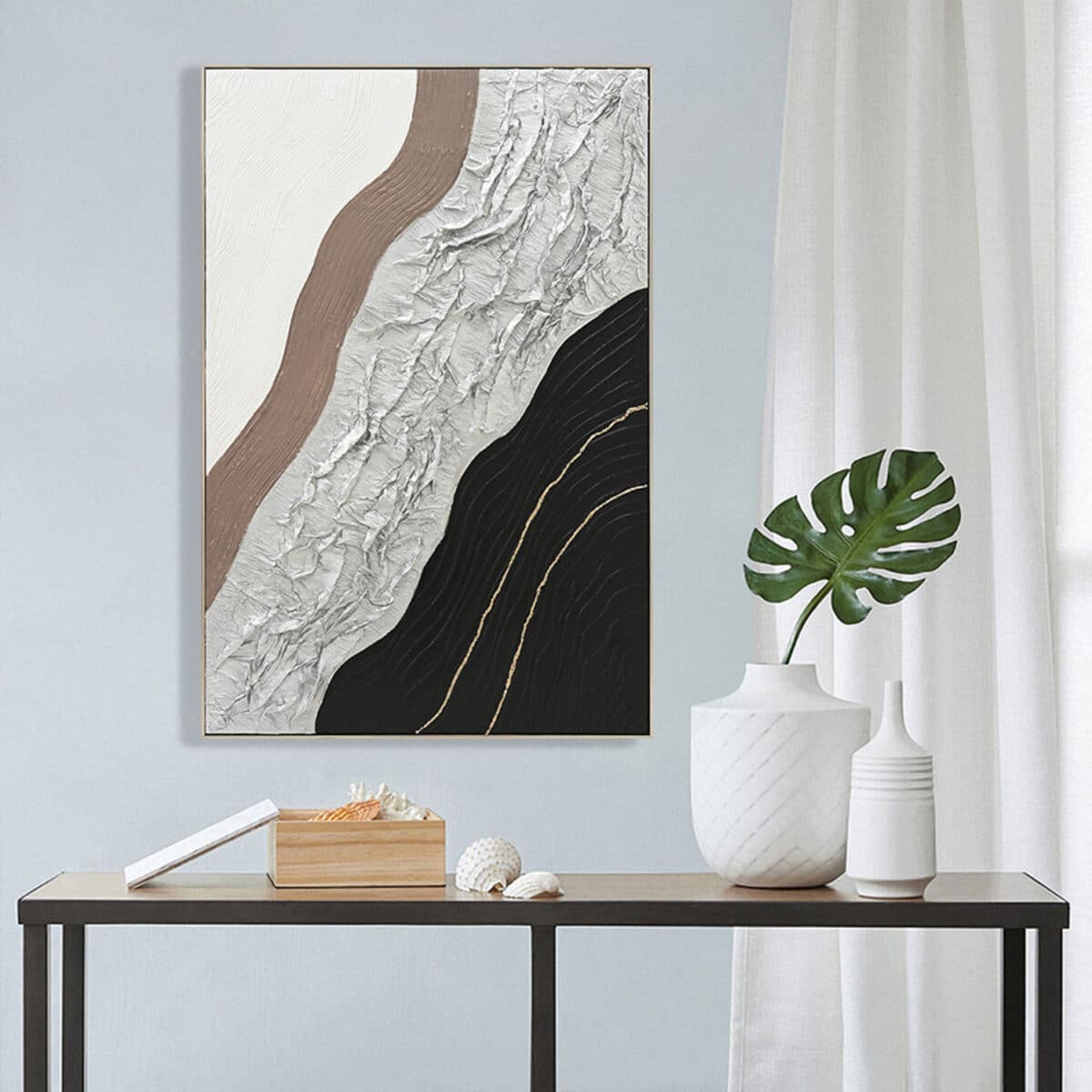 ΠΙΝΑΚΑΣ ΤΟΙΧΟΥ ABSTRACT HM4553.02 ΜΕ ΚΟΡΝΙΖΑ ΜΠΕΖ-ΚΑΜΒΑΣ-ΧΕΙΡΟΠΟΙΗΤΟΣ 82x4.5x122Υεκ - Image 3