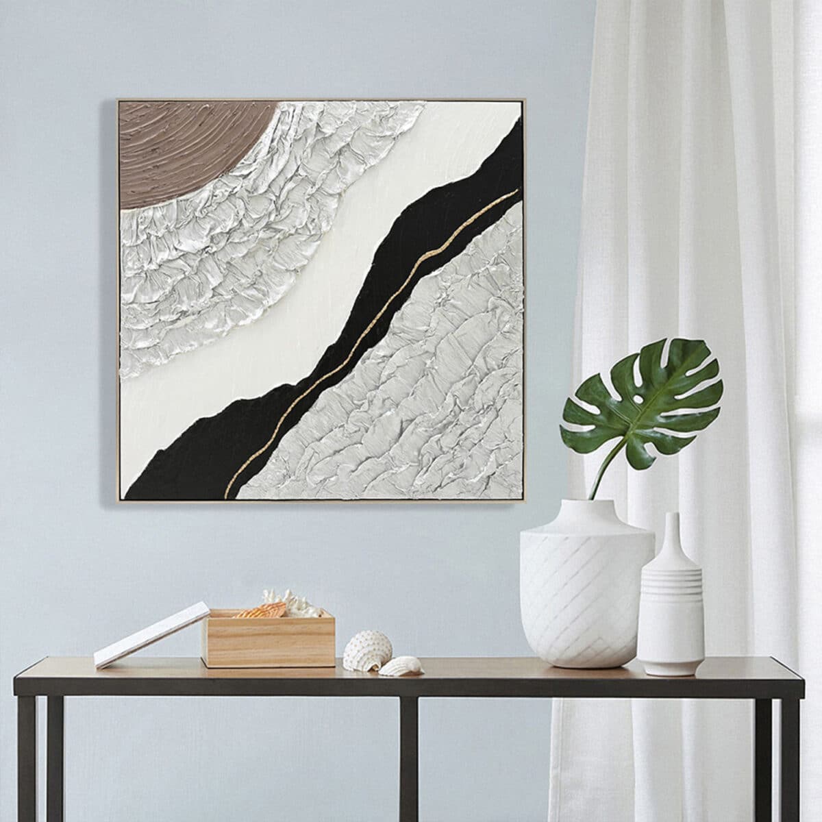 ΠΙΝΑΚΑΣ ΤΟΙΧΟΥ ABSTRACT (ΤΕΤΡΑΓΩΝΟΣ) HM4553.01 ΜΕ ΚΟΡΝΙΖΑ ΜΠΕΖ-ΚΑΜΒΑΣ 82x4.5x82Υεκ - Image 3