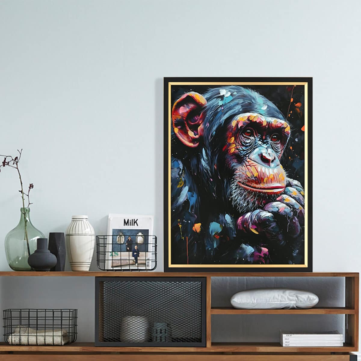 ΠΙΝΑΚΑΣ TOIXOY SIMIA HM4563 ΜΕ ΚΟΡΝΙΖΑ ΜΑΥΡΗ-ΚΑΜΒΑΣ ΕΚΤΥΠΩΣΗ ΠΙΘΗΚΟΣ 64x4,5x84Υεκ. - Image 3