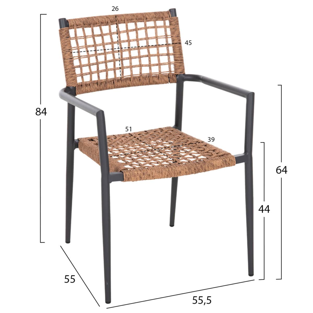 ΠΟΛΥΘΡΟΝΑ TRILAN HM6044.03 ΑΛΟΥΜΙΝΙΟ ΑΝΘΡΑΚΙ ΜΕ ΣΥΝΘΕΤΙΚΟ RATTAN ΦΥΣΙΚΟ 57x59x85Υεκ. - Image 2