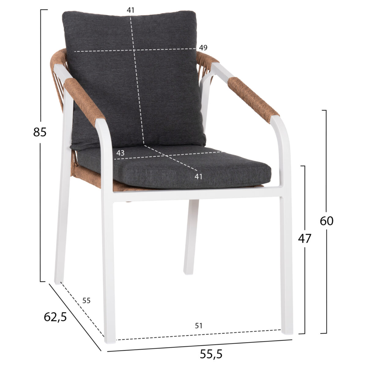 ΠΟΛΥΘΡΟΝΑ MAERLY HM6051.01 ΛΕΥΚΟ ΑΛΟΥΜΙΝΙΟ-ΑΝΟΙΧΤΟ ΚΑΦΕ P.E.RATTAN-ΜΑΞΙΛΑΡΙΑ 55,5x62,5x76,5-85 εκ. - Image 2