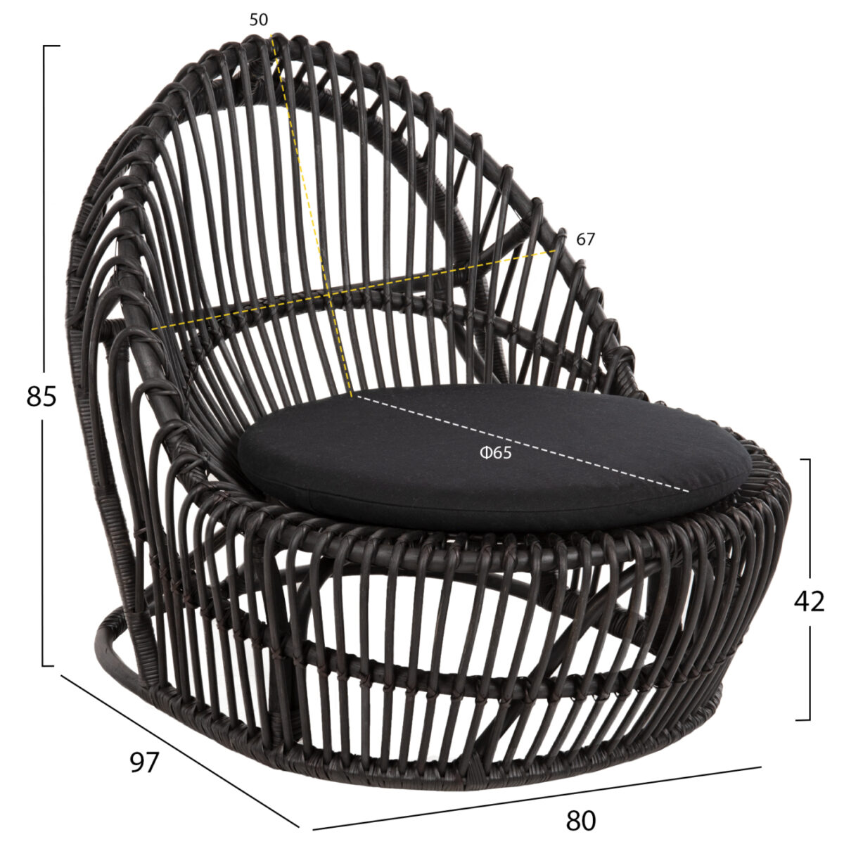 ΠΟΛΥΘΡΟΝΑ ENTROPY HM9840.03 ΦΥΣΙΚΟ RATTAN ΜΕ ΜΑΞΙΛΑΡΙ-ΜΑΥΡΟ 80x97x85Υεκ. - Image 2