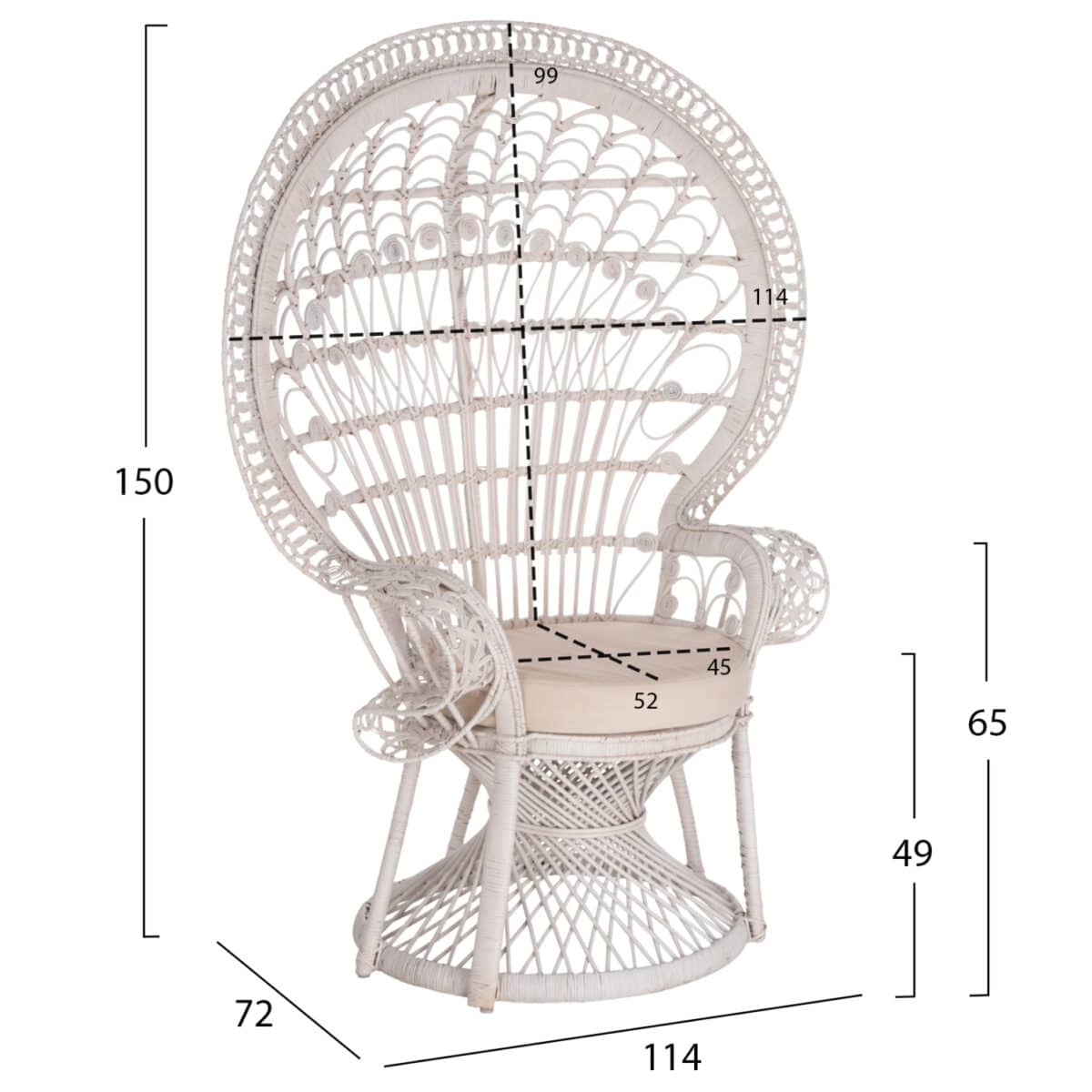 ΠΟΛΥΘΡΟΝΑ ROYAL PEACOCK HM9342.02 RATTAN ΣΕ ΛΕΥΚΟ-ΜΑΞΙΛΑΡΙ ΛΕΥΚΟ 114x72x150Yεκ. - Image 2