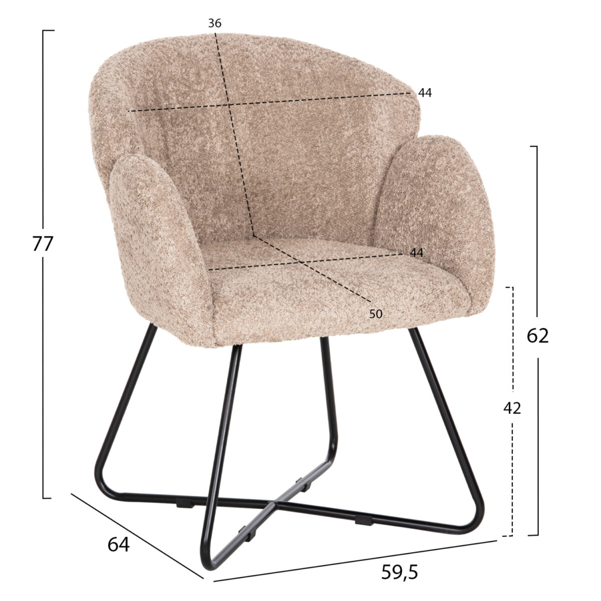 ΠΟΛΥΘΡΟΝΑ HARNIS HM9603.08 ΜΠΕΖ ΜΠΟΥΚΛΕ-ΜΑΥΡΑ ΜΕΤΑΛ.ΠΟΔΙΑ ΧΙΑΣΤΙ 59,5x64x77Υεκ - Image 2