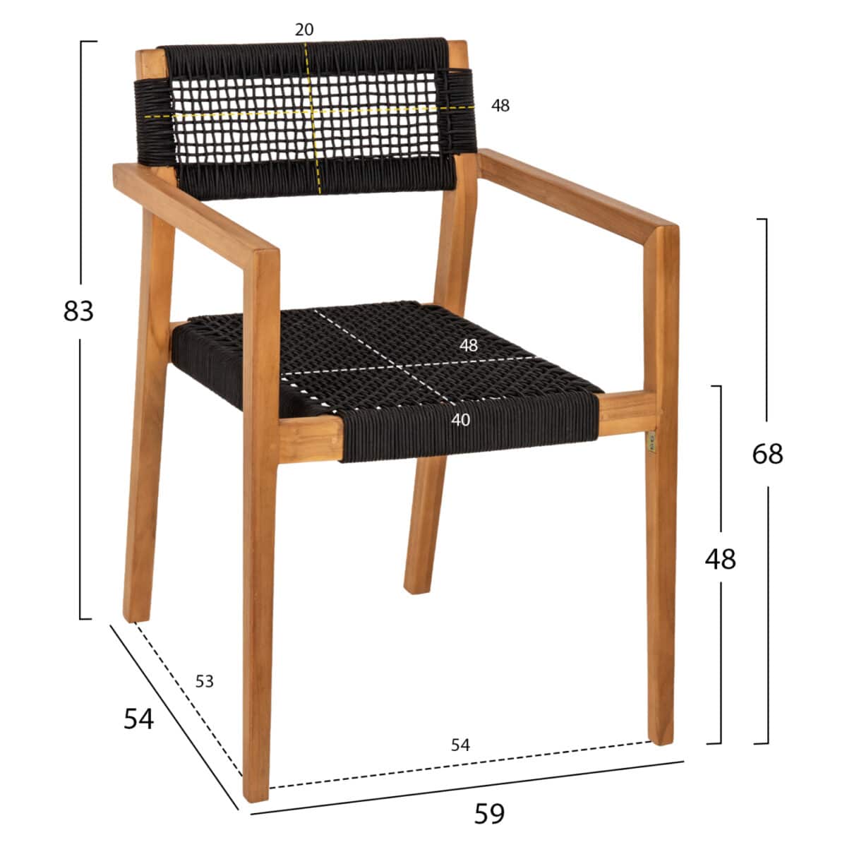 polythrona-fb9963702-xylo-teak-fysiko-ma-1 ΠΟΛΥΘΡΟΝΑ CHARLOTTE HM9637.02 ΞΥΛΟ TEAK ΦΥΣΙΚΟ & ΜΑΥΡΟ ΣΧΟΙΝΙ 59x54x83Y εκ. - Image 2