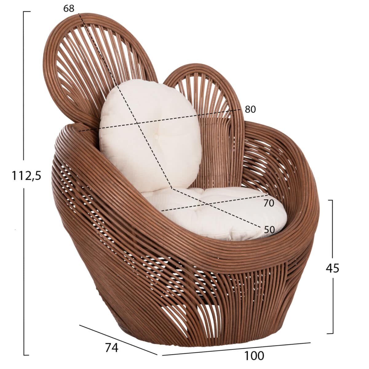 ΠΟΛΥΘΡΟΝΑ CIRCE HM9883 RATTAN ΚΑΦΕ-ΜΑΞΙΛΑΡΙΑ ΕΚΡΟΥ 100x74x112,5Υεκ. - Image 2