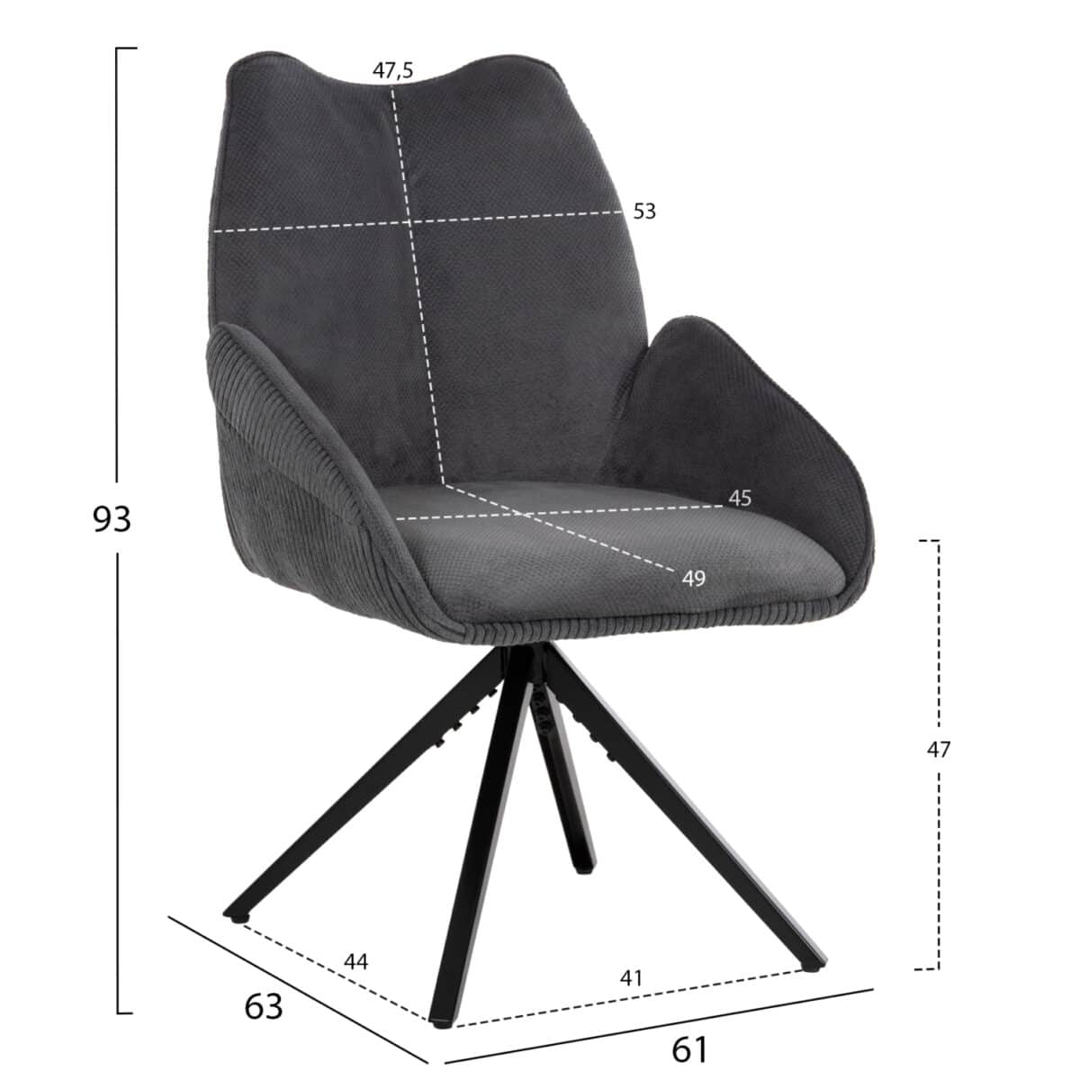 polythronaki-fb9984403-gkri-yfasma-mayri-1 ΠΟΛΥΘΡΟΝΑΚΙ SHAI HM9844.03 ΓΚΡΙ ΥΦΑΣΜΑ-ΜΑΥΡΗ ΜΕΤΑΛΛΙΚΗ ΒΑΣΗ 61x63x93Υεκ. - Image 2