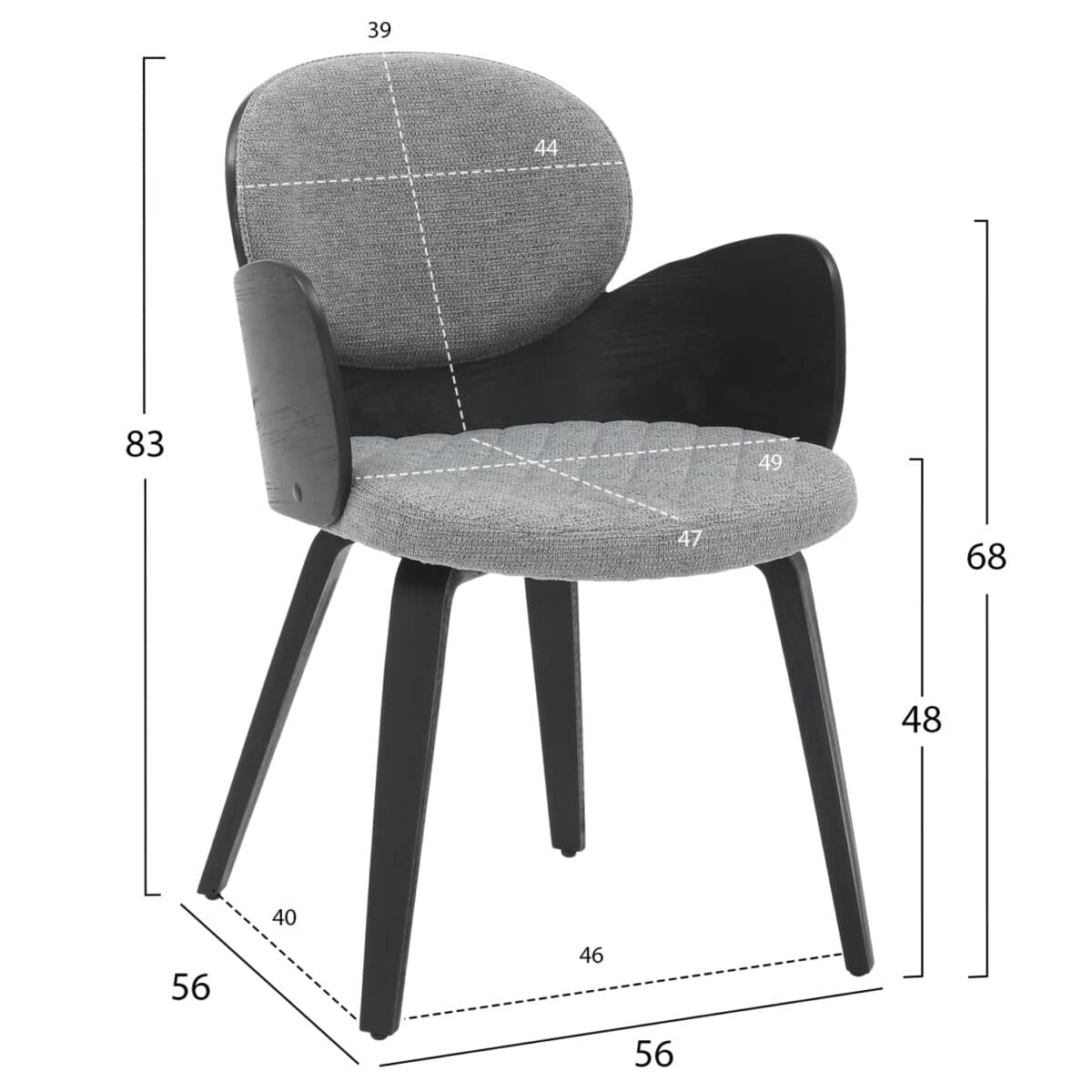 polythronaki-trapezarias-fb9997402-mayro-1 ΠΟΛΥΘΡΟΝΑΚΙ ΤΡΑΠΕΖΑΡΙΑΣ DARNELL HM9974.02 ΜΑΥΡΟ Κ.Π.-ΓΚΡΙ ΥΦΑΣΜΑ 56x56x83Υεκ. - Image 2