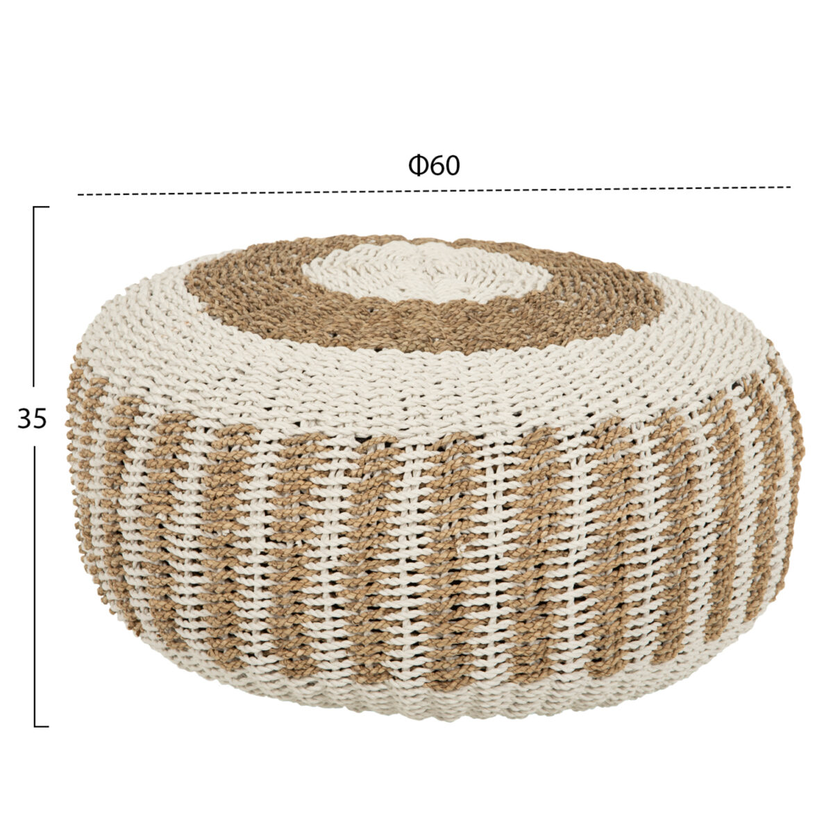 ΠΟΥΦ ΣΚΑΜΠΟ SARONI HM7851.01 SEAGRASS ΣΕ ΦΥΣΙΚΟ-ΛΕΥΚΟ ΧΡΩΜΑ Φ60x35Yεκ. - Image 2