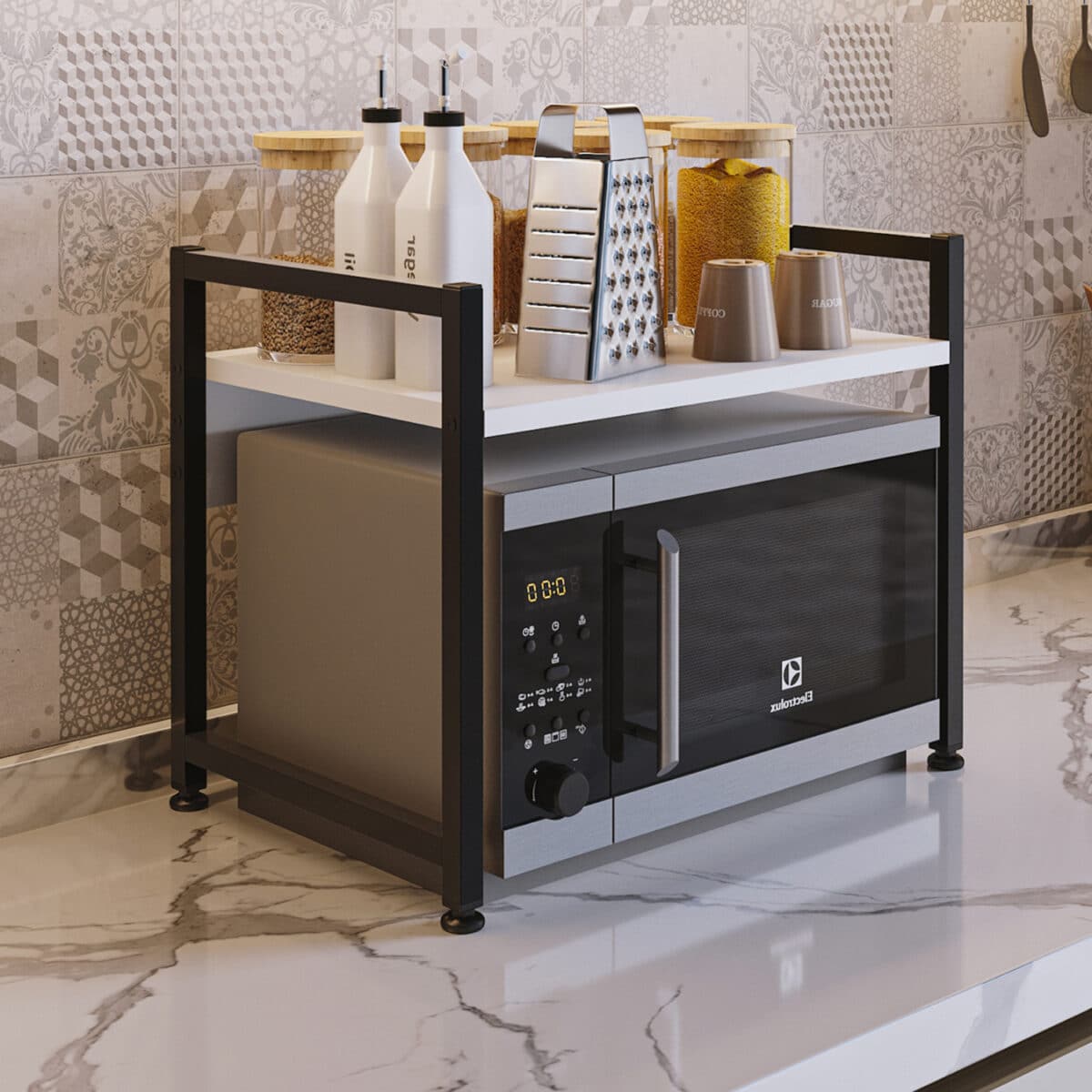 ΡΑΦΙ ΠΑΓΚΟΥ ΚΟΥΖΙΝΑΣ BECKO HM18219.01 ΜΕΛΑΜΙΝΗ ΣΕ ΛΕΥΚΟ-ΜΑΥΡΟ ΜΕΤΑΛΛΟ 53x35x41Υεκ. - Image 4