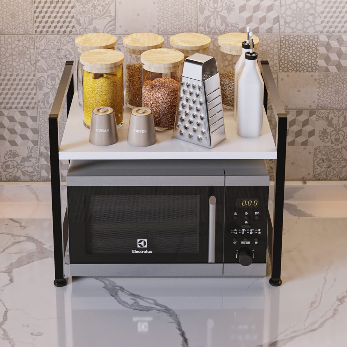 ΡΑΦΙ ΠΑΓΚΟΥ ΚΟΥΖΙΝΑΣ BECKO HM18219.01 ΜΕΛΑΜΙΝΗ ΣΕ ΛΕΥΚΟ-ΜΑΥΡΟ ΜΕΤΑΛΛΟ 53x35x41Υεκ. - Image 6