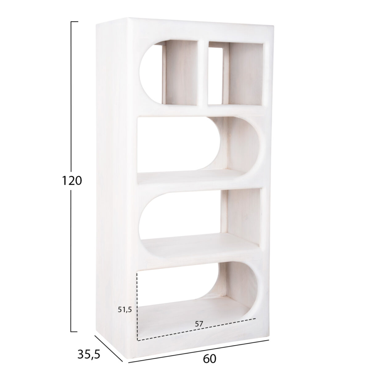 ΡΑΦΙΕΡΑ ΚΟΜΜΟ HANDYR HM9706 ΜΑΣΙΦ ΞΥΛΟ MANGO ΣΕ ΛΕΥΚΟ ΧΡΩΜΑ 60x35x120Υεκ. - Image 2