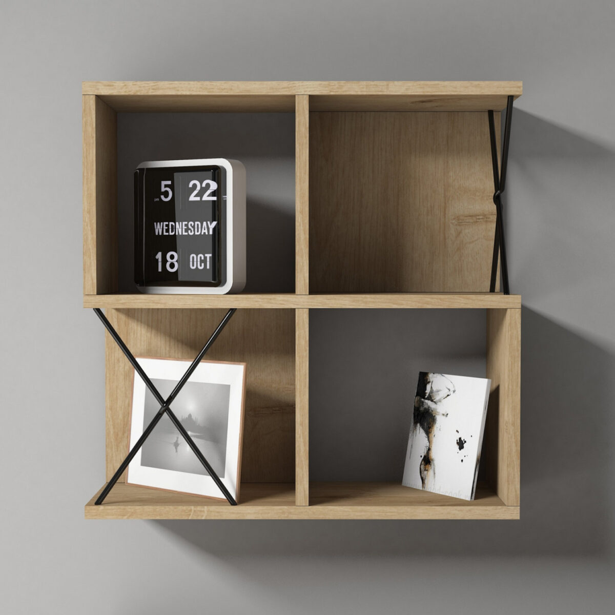 ΡΑΦΙΕΡΑ ΤΟΙΧΟΥ ΜΕΛΑΜΙΝΗΣ HM9520.01 ΣΕ ΦΥΣΙΚΟ OAK ΧΡΩΜΑ 60x24x60Y εκ. - Image 3