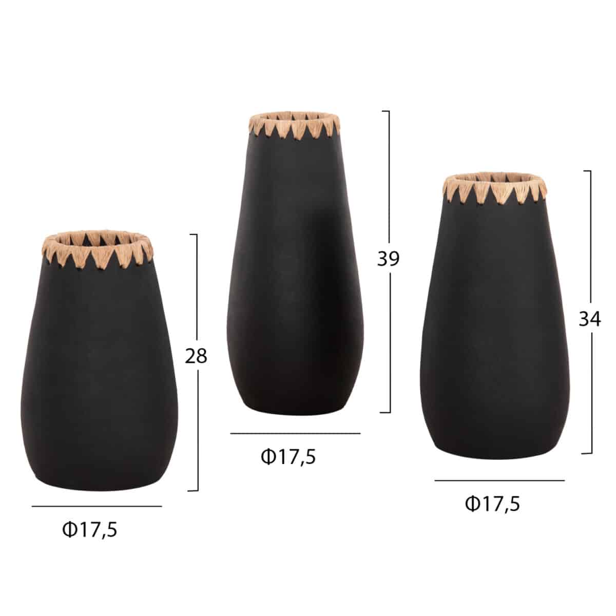 ΣΕΤ 3ΤΜΧ ΔΙΑΚΟΣΜΗΤΙΚΑ ΒΑΖΑ HM4372 ΤΕΡΑΚΟΤΑ ΣΕ ΜΑΥΡΟ ΜΕ ΠΛΕΞΗ ΨΑΘΑΣ ΣΤΟ ΣΤΟΜΙΟ - Image 2