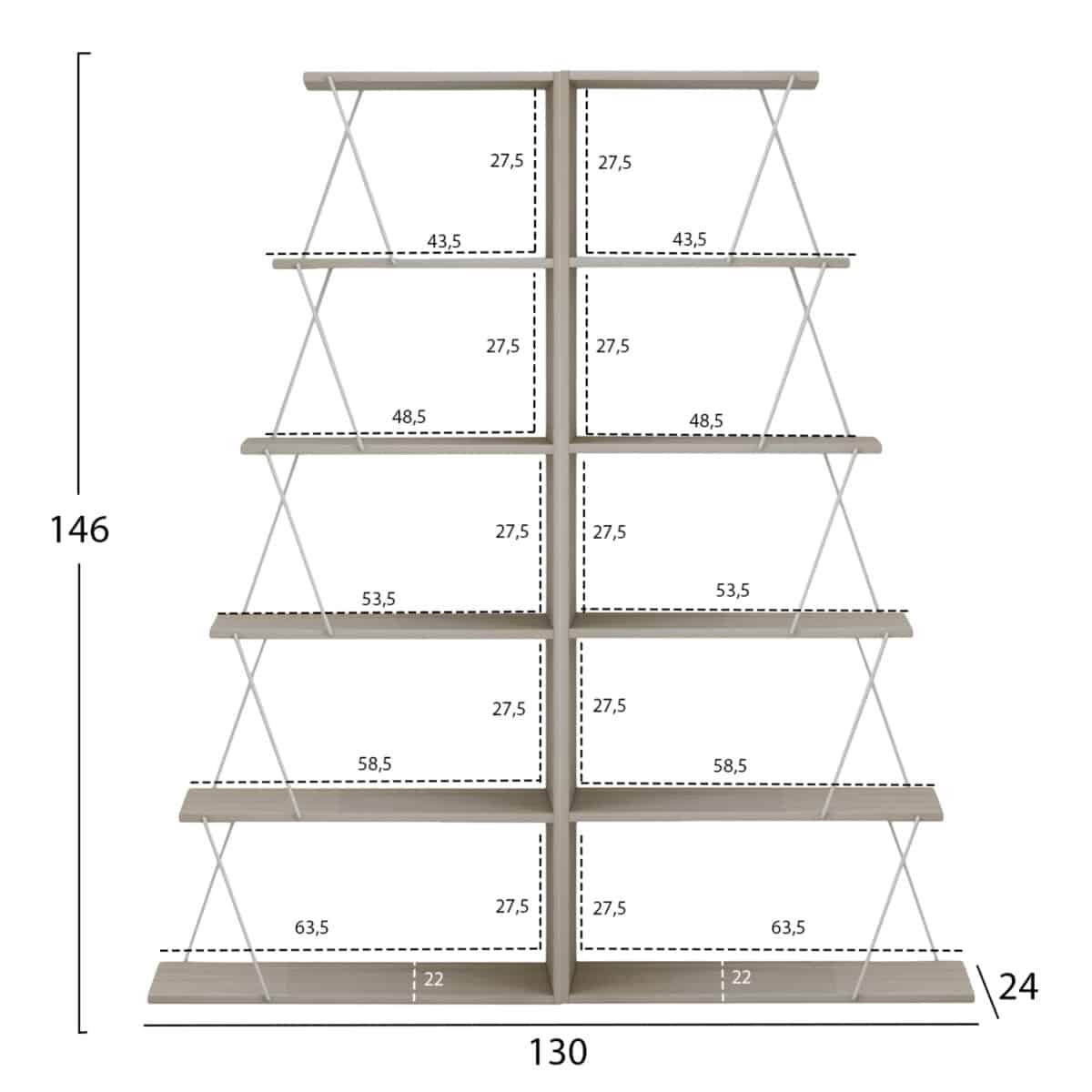 ΣΕΤ ΒΙΒΛΙΟΘΗΚΕΣ 2ΤΜΧ MINI TARS HM11772.11 ΜΕΛΑΜΙΝΗ SONAMA-ΛΕΥΚΟ 65x24x146Υεκ.(x2) - Image 2