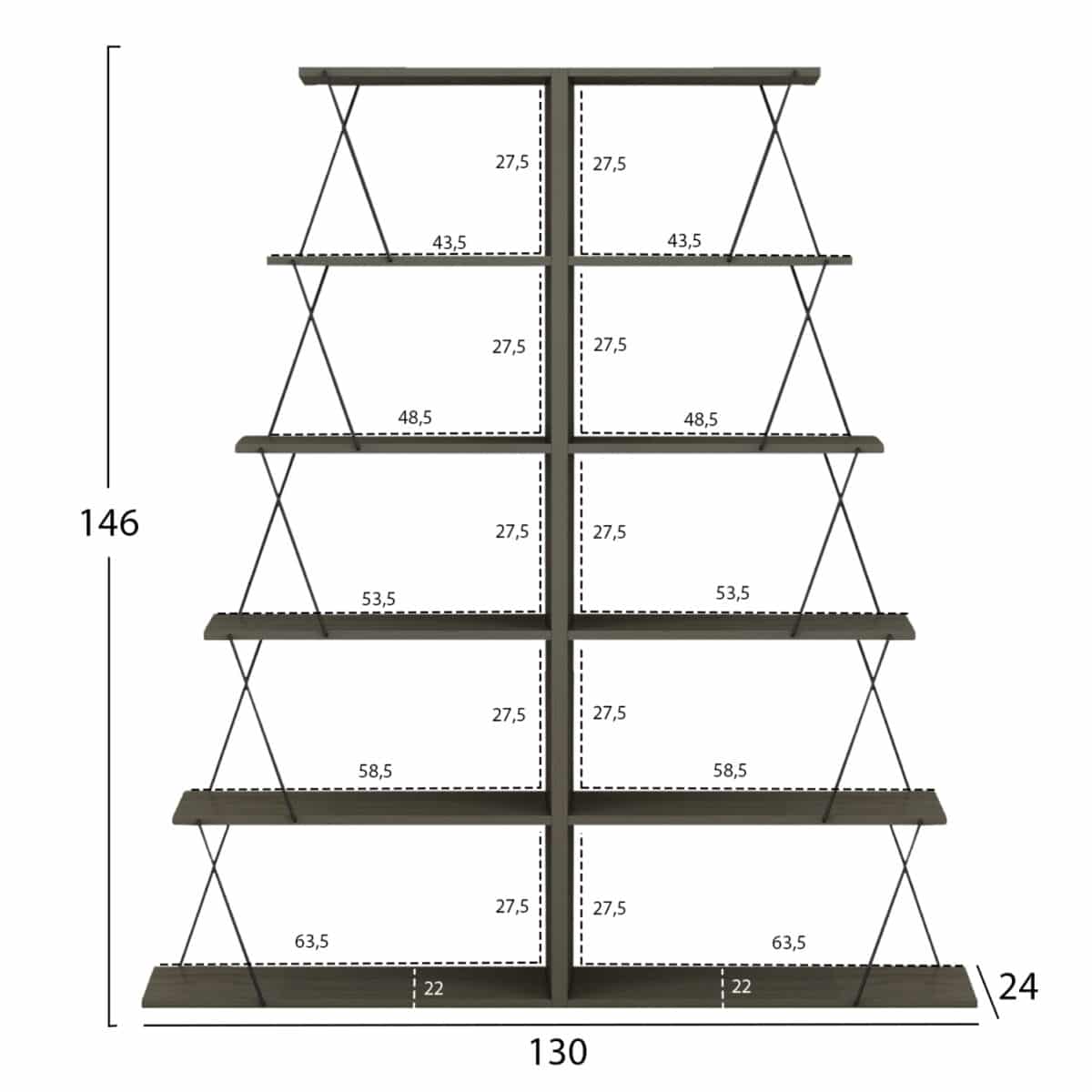 ΣΕΤ ΒΙΒΛΙΟΘΗΚΕΣ 2ΤΜΧ MINI TARS HM11772.13 ΜΕΛΑΜΙΝΗ OLIVE GREY-ΜΑΥΡΕΣ ΒΕΡΓΕΣ 65x24x146Υεκ.(x2) - Image 2