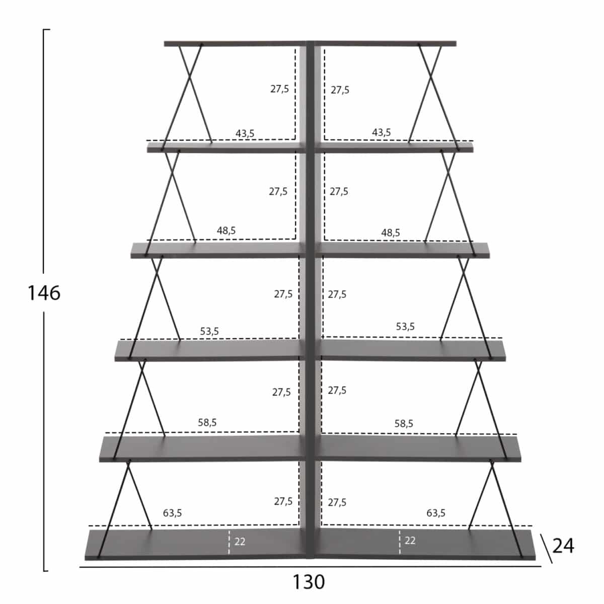 ΣΕΤ ΒΙΒΛΙΟΘΗΚΕΣ 2ΤΜΧ MINI TARS HM11772.20 ΜΕΛΑΜΙΝΗ ΓΚΡΙ-ΜΑΥΡΟ 65x24x146Υεκ.(x2) - Image 2