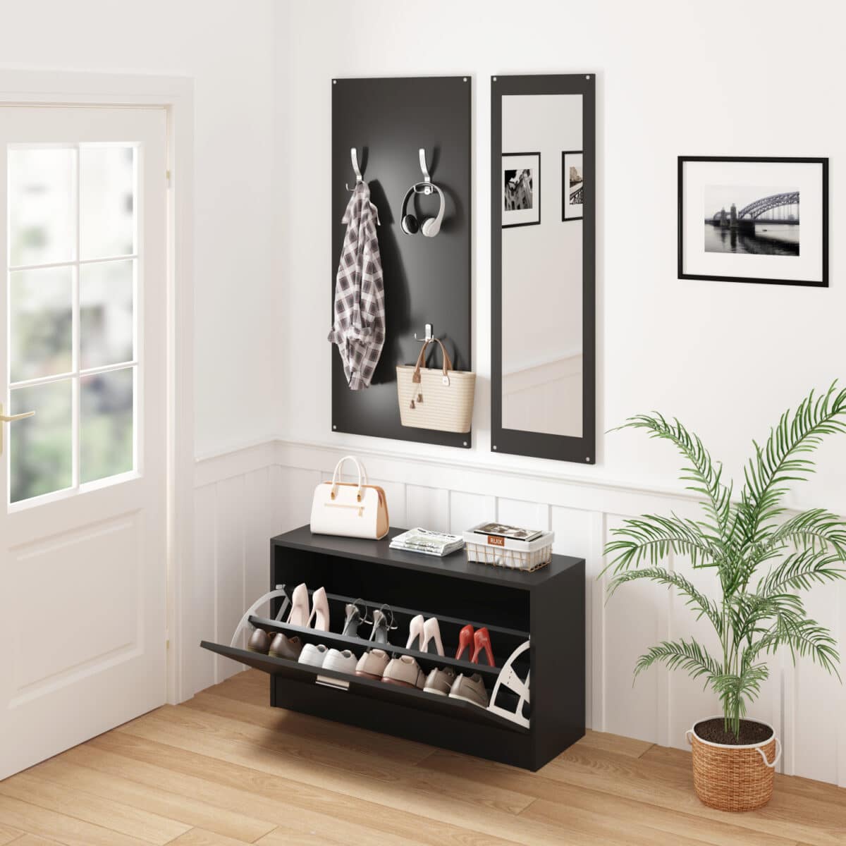 ΣΕΤ ΕΙΣΟΔΟΥ ΜΕ ΚΑΘΡΕΠΤΗ VERN HM2476.02 ΜΕΛΑΜΙΝΗ ΣΕ WENGE 80x27x175Υεκ - Image 4