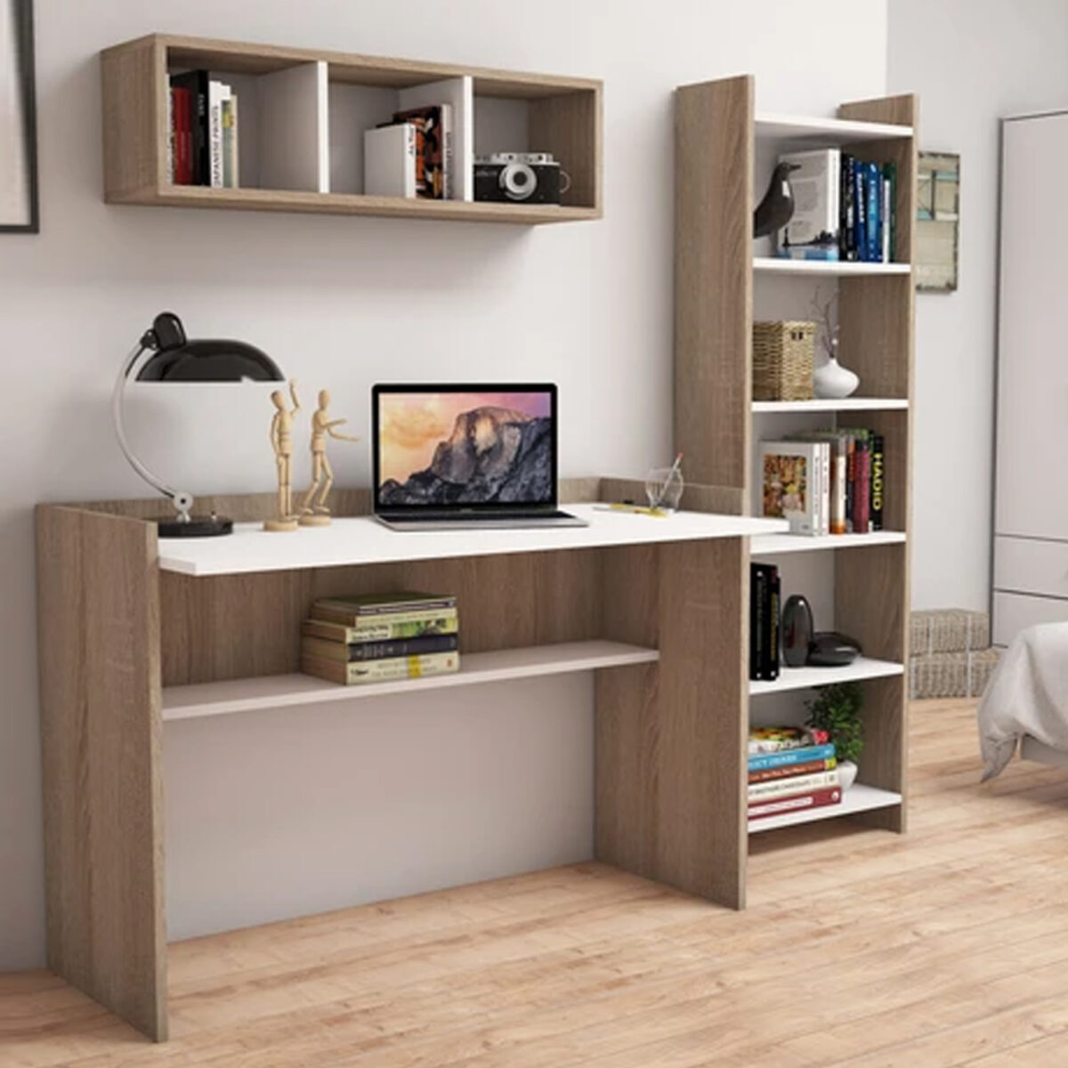 ΣΕΤ ΓΡΑΦΕΙΟΥ 3ΤΜΧ HM11776.12 ΜΕΛΑΜΙΝΗ ΣΕ SONOMA ΚΑΙ ΛΕΥΚΟ ΧΡΩΜΑ - Image 2