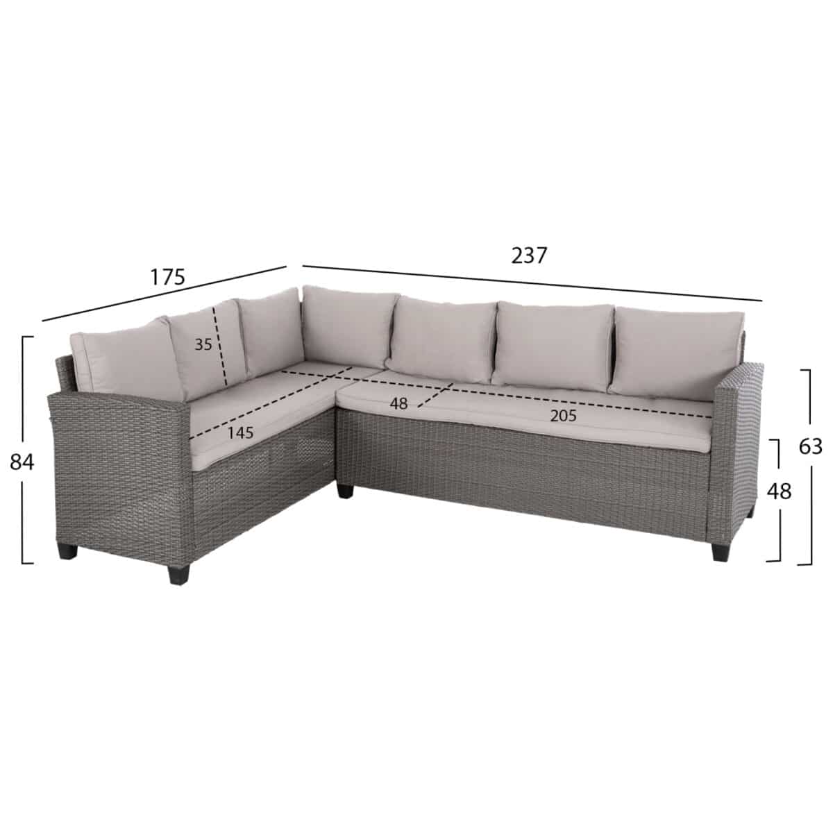 ΣΕΤ ΣΑΛΟΝΙ ΓΩΝΙΑ & ΤΡΑΠΕΖΙ CARSON HM6078.01 ΓΚΡΙ ΣΥΝΘ.RATTAN-ΜΑΞΙΛΑΡΙΑ - Image 2