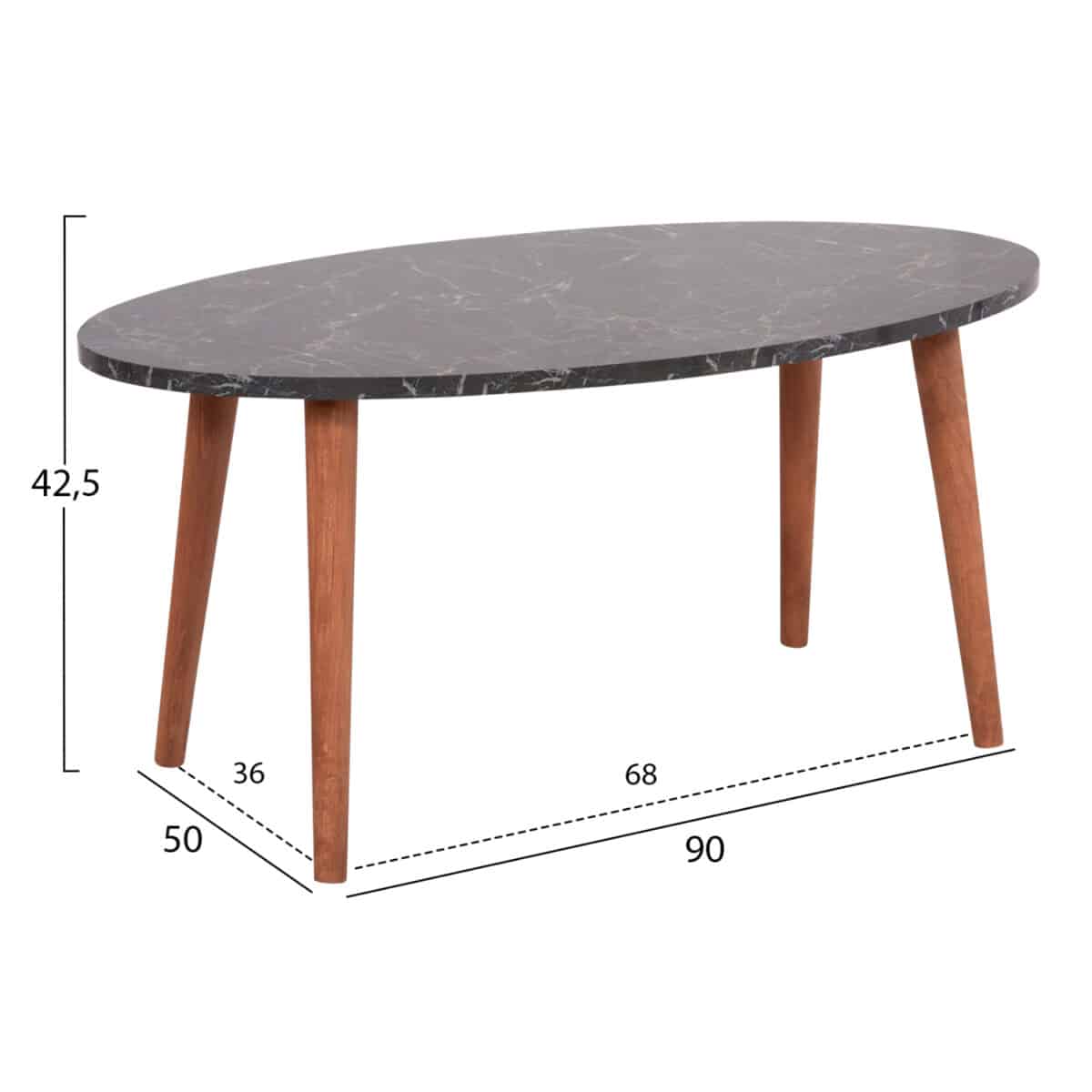 ΣΕΤ ΤΡΑΠΕΖΙ ΣΑΛΟΝΙΟΥ & 3 ΒΟΗΘ.ΤΡΑΠΕΖΙΑ VITAL HM18180.02 ΜΕΛΑΜΙΝΗ ΜΑΥΡΟ ΜΑΡΜΑΡΟ-ΚΑΡΥΔΙ ΠΟΔΙΑ - Image 3