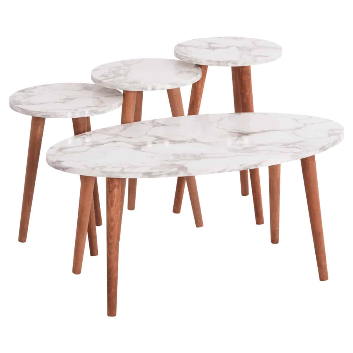 ΣΕΤ ΤΡΑΠΕΖΙ ΣΑΛΟΝΙΟΥ & 3 ΒΟΗΘ.ΤΡΑΠΕΖΙΑ VITAL HM18180.03 ΜΕΛΑΜΙΝΗ ΛΕΥΚΟ ΜΑΡΜΑΡΟ-ΚΑΡΥΔΙ ΠΟΔΙΑ - Image 4