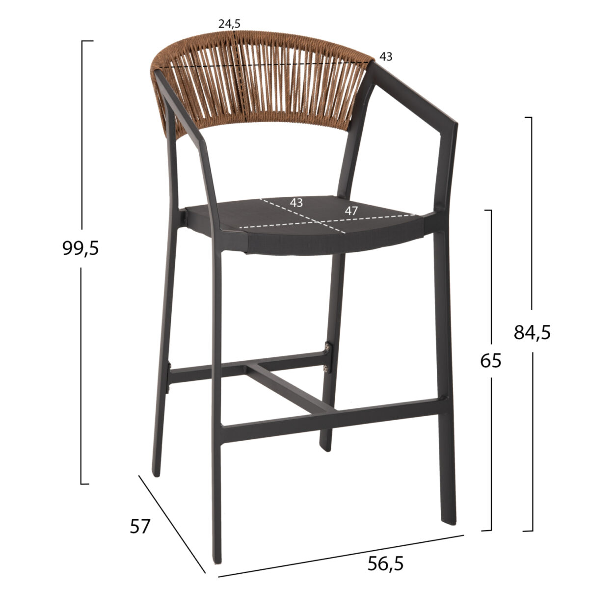 ΣΚΑΜΠΟ ΑΛΟΥΜΙΝΙΟΥ ΑΝΘΡΑΚΙ HM5892.11 ΜΕΣΑΙΟΥ ΥΨΟΥΣ ΜΕ ΜΠΡΑΤΣΑ RATTAN & TEXTLINE 55x56,5x99Yεκ. - Image 2
