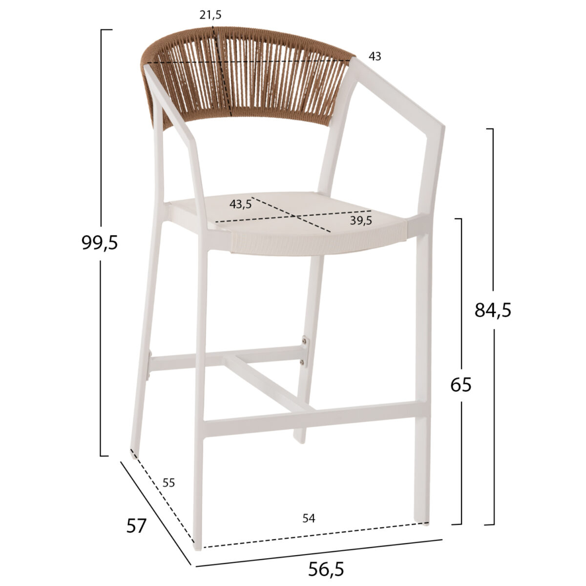 ΣΚΑΜΠΟ ΑΛΟΥΜΙΝΙΟΥ HM5892.12 ΜΕΣΑΙΟΥ ΥΨΟΥΣ RATTAN & TEXTLINE ΛΕΥΚΟ ΜΠΕΖ 55x56,5x99Y - Image 2