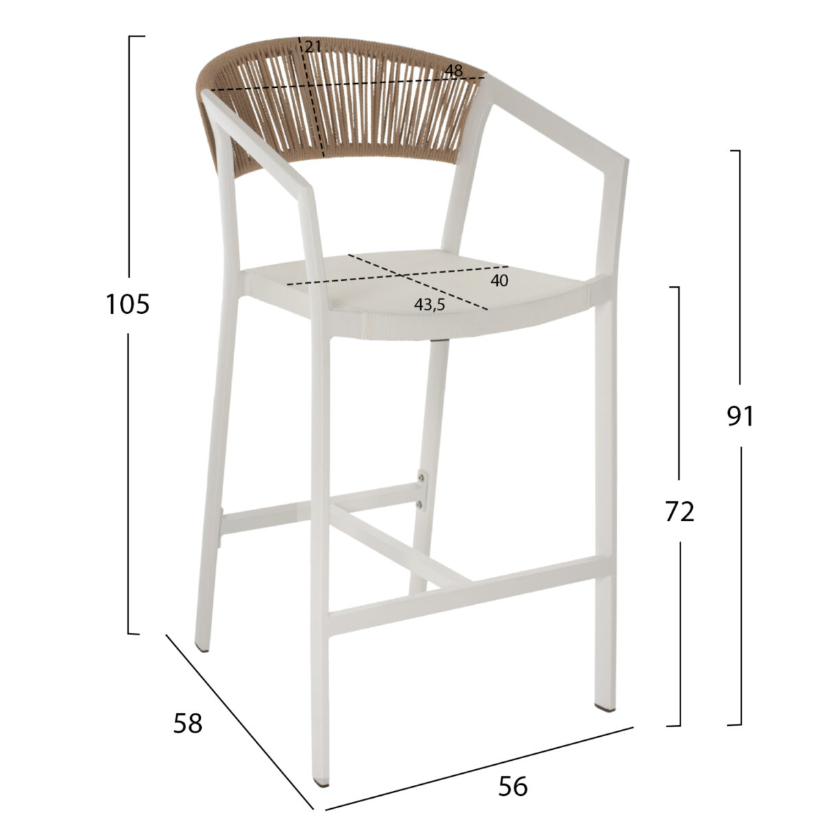 ΣΚΑΜΠΟ ΑΛΟΥΜΙΝΙΟΥ ΜΕ ΜΠΡΑΤΣΑ ΛΕΥΚΟ PE RATTAN ΠΛΑΤΗ TEXTLINE 56x58x105Y εκ.HM5892.02 - Image 2