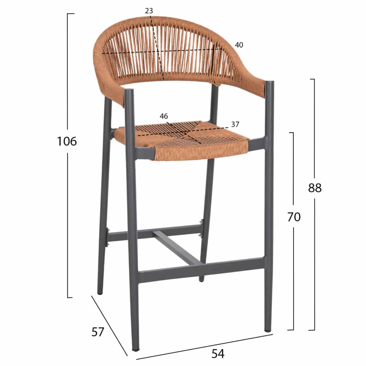 ΣΚΑΜΠΟ BAR ΑΛΟΥΜΙΝΙΟΥ GREGG HM5788.12 ΑΝΘΡΑΚΙ-ΜΠΕΖ ΤΗΣ ΑΜΜΟΥ ΣΥΝΘ.RATTAN 54x57x106Υεκ - Image 2