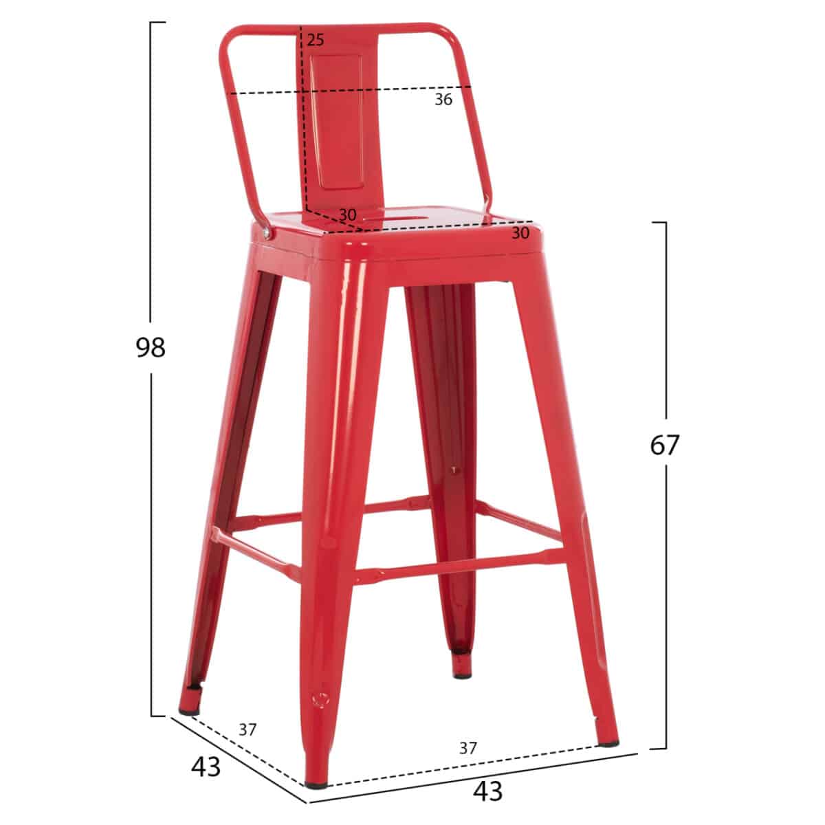 ΣΚΑΜΠΟ ΜΠΑΡ ΜΕΣΑΙΟΥ ΥΨΟΥΣ ΜΕΤΑΛΛΙΚΟ MELITA-PRO HM8574.44 ΚΟΚΚΙΝΟ 43x43x88Υεκ. - Image 2