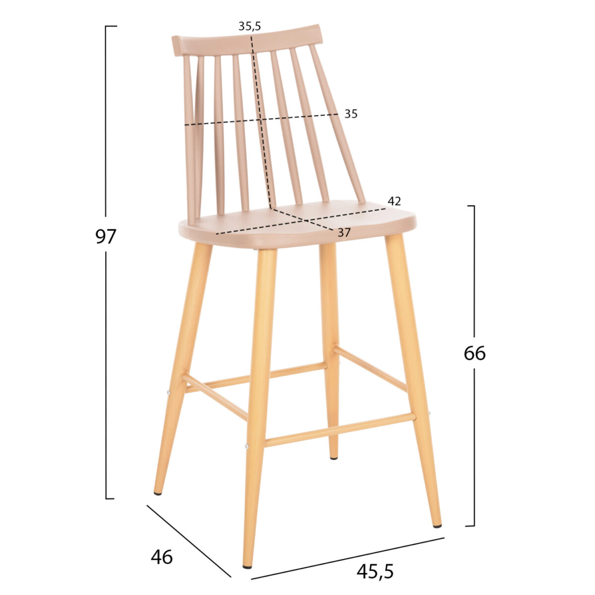 ΣΚΑΜΠΟ ΜΠΑΡ ΜΕΣ.ΥΨΟΥΣ VANESSA HM9300.25 ΚΑΠΟΥΤΣΙΝΟ PP & ΠΟΔΙΑ ΟΨΗ ΞΥΛΟΥ 45,5x46x97Υεκ - Image 2