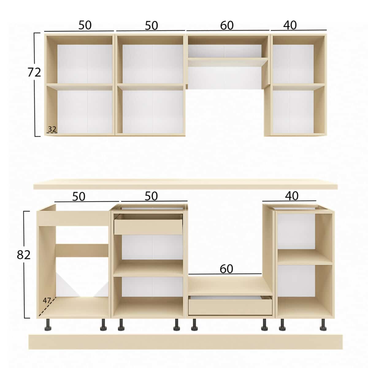 ΣΥΝΘΕΣΗ ΚΟΥΖΙΝΑΣ ΜΕΛΑΜΙΝΗ ΛΕΥΚΗ-ΠΑΓΚΟΣ ΟΨΗ ΜΠΕΖ ΜΑΡΜΑΡΟ 200x47x84,8Υεκ.HM2470.02 - Image 2