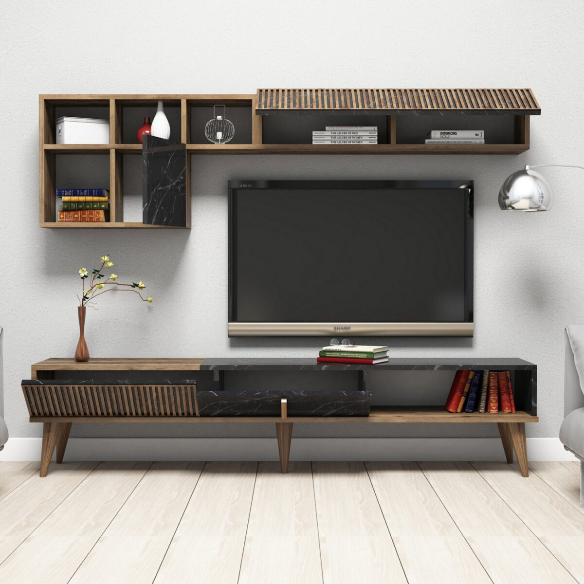 ΣΥΝΘΕΣΗ ΣΑΛΟΝΙΟΥ 3ΤΜΧ ΚΑΡΥΔΙ- ΜΑΥΡΟ ΜΑΡΜΑΡΟ HM11845.02 - Image 6