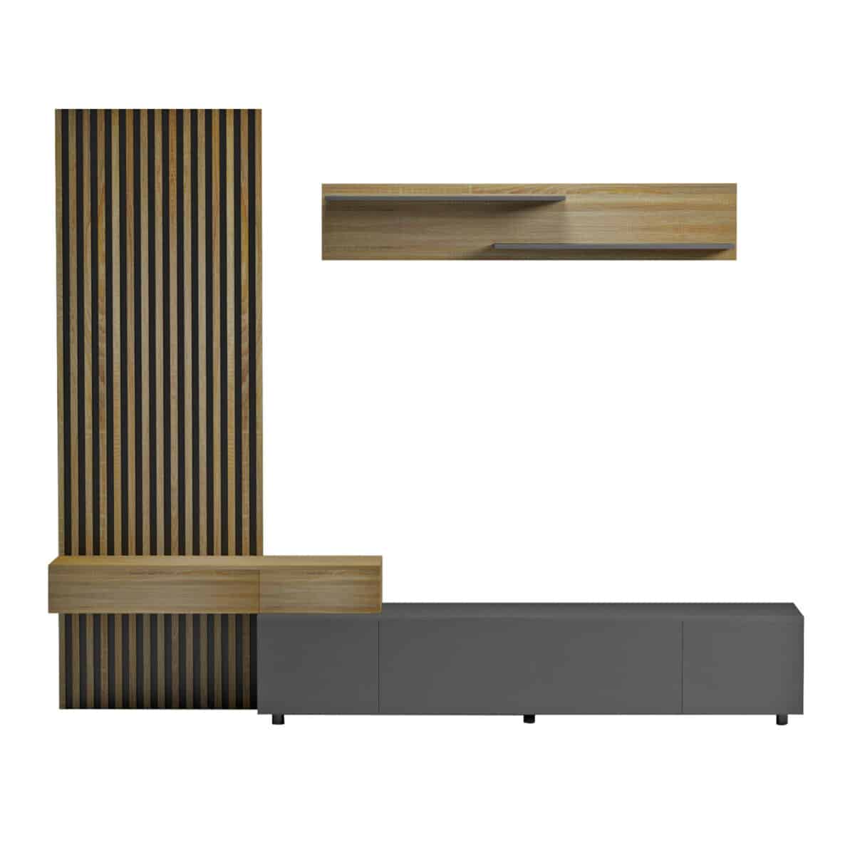 ΣΥΝΘΕΣΗ ΤΗΛΕΟΡΑΣΗΣ DORT HM18076.02 ΜΕΛΑΜΙΝΗ ΣΕ ΣΟΝΑΜΑ-ΣΚΟΥΡΟ ΓΚΡΙ 249.5x42.2x199.5Υεκ - Image 3