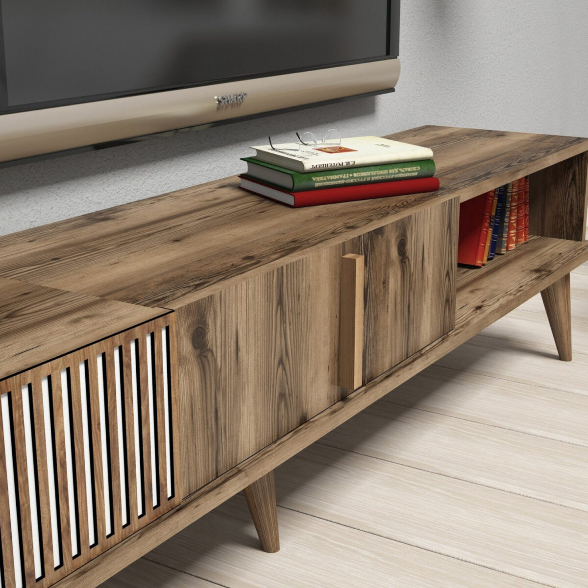 ΣΥΝΘΕΣΗ ΤΗΛΕΟΡΑΣΗΣ HM9438.02 ΜΕΛΑΜΙΝΗ ΣΕ ΚΑΡΥΔΙ-ΛΕΥΚΟ 180x35x40Υεκ. - Image 7