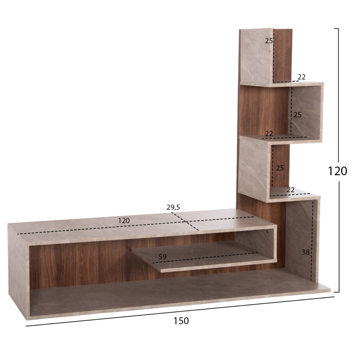 ΣΥΝΘΕΤΟ ΤΗΛΕΟΡΑΣΗΣ EDELIE HM8908.14 ΜΕΛΑΜΙΝΗ ΓΚΡΙ STONE TEXTURE-ΦΥΣΙΚΟ 150x29,5x120Υεκ. - Image 2