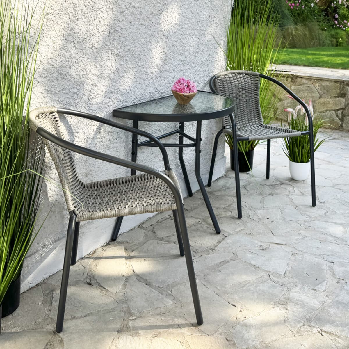 ΤΡΑΠΕΖΙ ΗΜΙΚΥΚΛΙΚΟ LIMA HM5967.01 ΜΕΤΑΛΛΙΚΟ ΓΚΡΙ ΜΕ ΓΥΑΛΙΝΟ TOP 70x40x64,5Υεκ. - Image 3