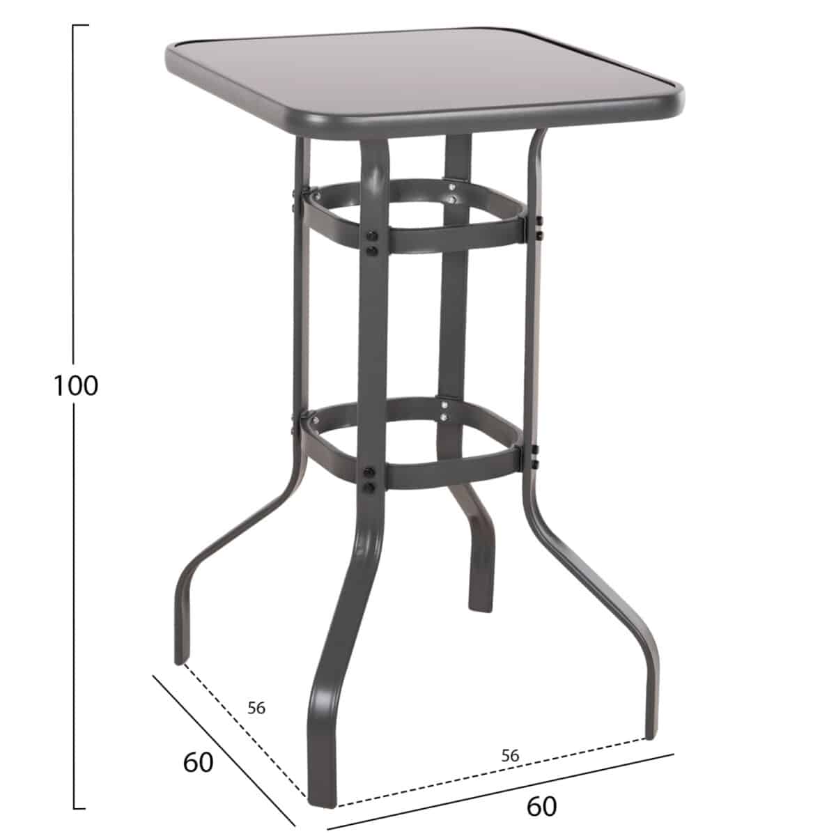 ΤΡΑΠΕΖΙ ΜΠΑΡ ΤΕΤΡΑΓΩΝΟ FIGGY HM6066.01 ΜΕΤΑΛΛΙΚΟ ΓΚΡΙ-ΓΥΑΛΙ ΑΣΦΑΛΕΙΑΣ 60x60x100Υεκ - Image 2
