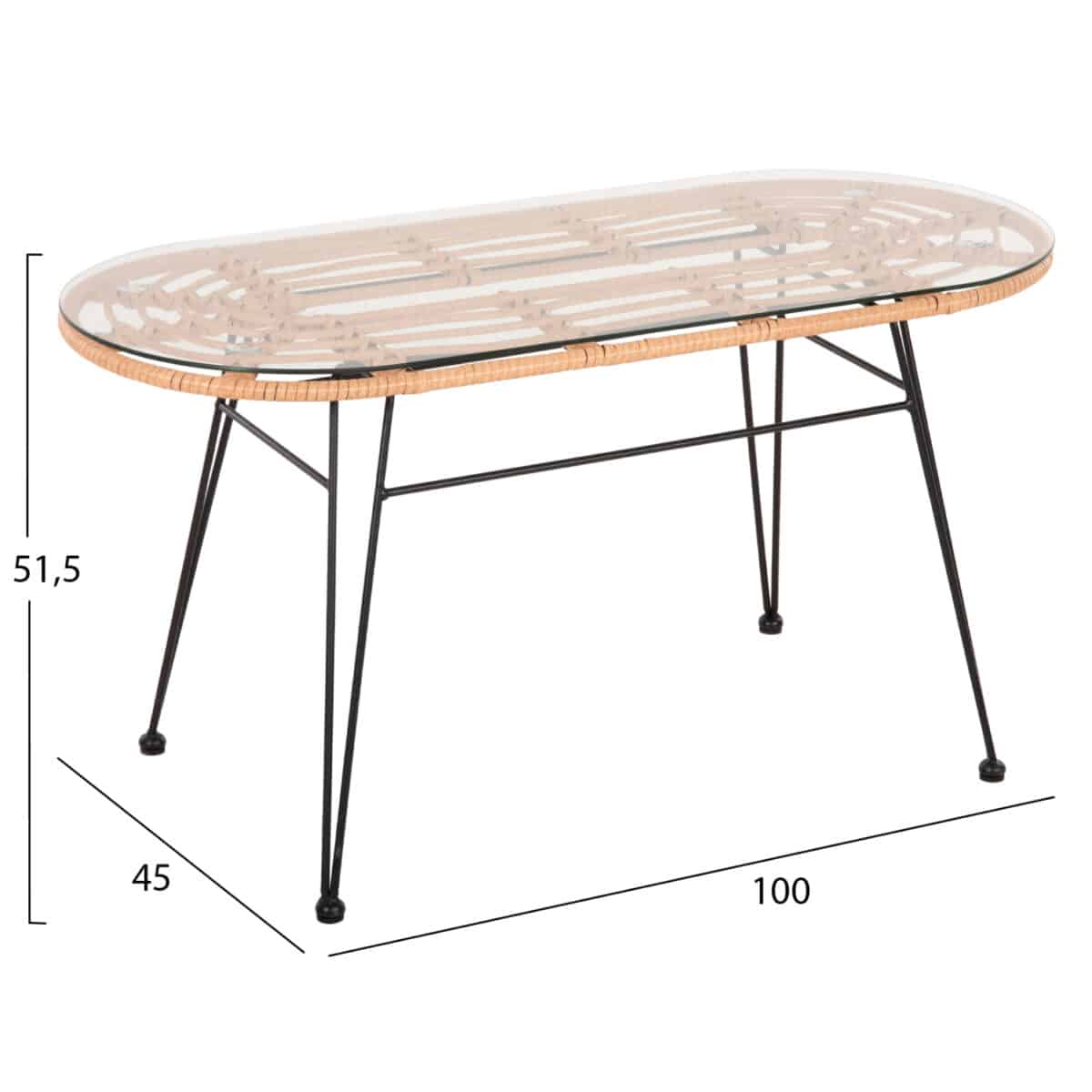 ΤΡΑΠΕΖΙ ΟΒΑΛ ΧΑΜΗΛΟ ALLEGRA HM5695.11 ΜΠΕΖ WICKER-ΜΑΥΡΟ ΜΕΤΑΛΛΟ 100x45x51,5Υεκ. - Image 2