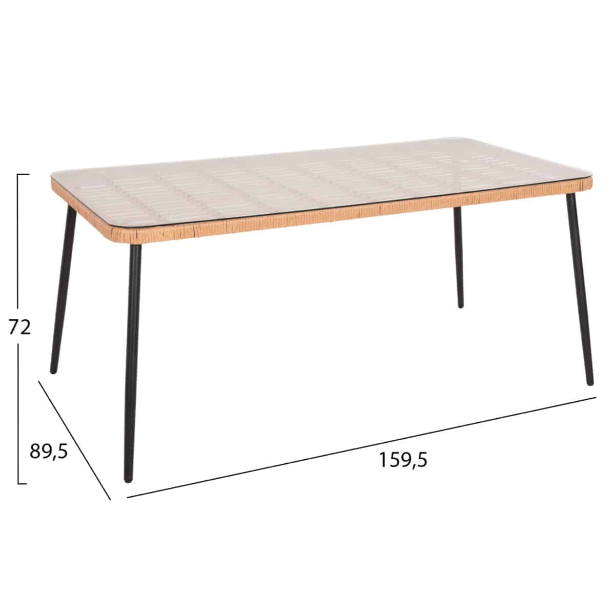 ΤΡΑΠΕΖΙ ΟΡΘΟΓΩΝΙΟ ALLEGRA HM5538.11 ΜΕΤΑΛ.ΜΑΥΡΟ-P.E. RATTAN ΦΥΣΙΚΟ 159,5x89,5x72Υεκ. - Image 2