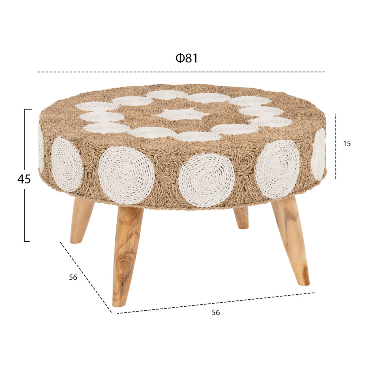 trapezi-salonioy-fb97825-xylo-teak-kai-s-1 ΤΡΑΠΕΖΙ ΣΑΛΟΝΙΟΥ HM7825 ΞΥΛΟ ΤΕΑΚ ΚΑΙ SEAGRASS ΣΕ ΦΥΣΙΚΟ & ΛΕΥΚΟ Φ81x45Υεκ. - Image 2