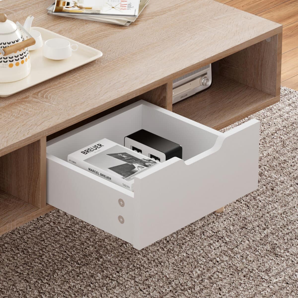 ΤΡΑΠΕΖΙ ΣΑΛΟΝΙΟΥ KRENER HM9877.04 ΜΕΛΑΜΙΝΗ ΣΟΝΑΜΑ-ΛΕΥΚΟ-ΠΟΔΙΑ ΜΑΣΙΦ ΠΕΥΚΟ 104Χ50Χ42Υ - Image 6