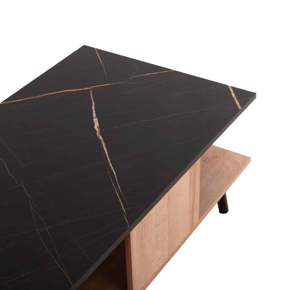 ΤΡΑΠΕΖΙ ΣΑΛΟΝΙΟΥ ΜΕ ΡΑΦΙ GUNNEZ HM9036.22 ΟΨΗ ΜΑΥΡΟ ΜΑΡΜΑΡΟ & ΟAK 90x54x38,5Υεκ. - Image 5