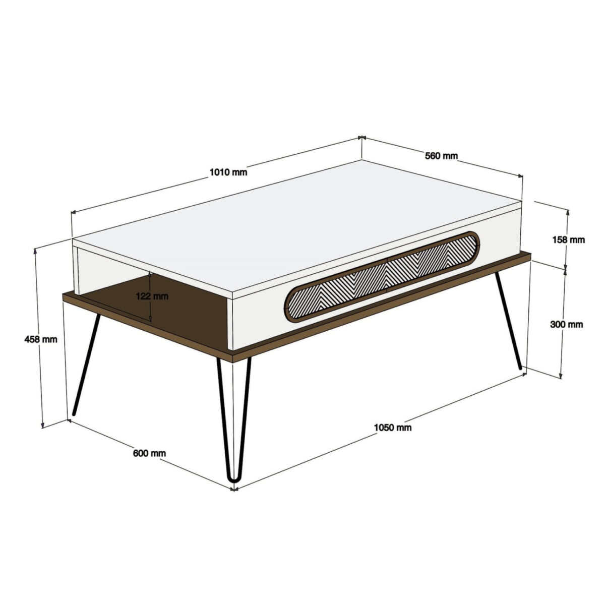 trapezi-salonioy-melaminis-fb9950002-se-1 ΤΡΑΠΕΖΙ ΣΑΛΟΝΙΟΥ ΜΕΛΑΜΙΝΗΣ HM9500.02 ΣΕ ΚΑΡΥΔΙ-ΜΕΤΑΛΛΙΚΑ ΠΟΔΙΑ 105x56x45.8Υεκ. - Image 2